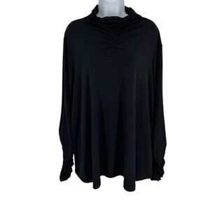 Susan Graver Black Ruched Mock Neck Long Sleeve Top 2X